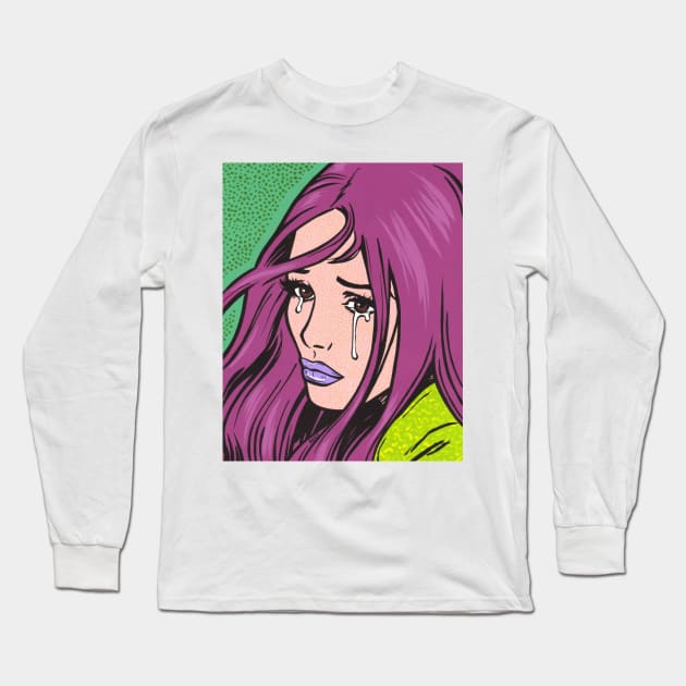Purple Crying Comic Girl Long Sleeve T-Shirt by turddemon